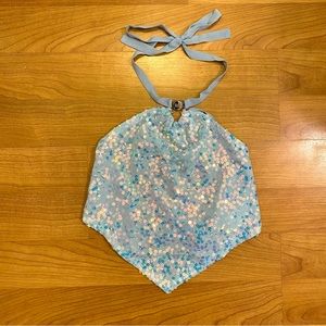 Elsie and Fred Illicit Baby Blue Flower Sequin Sparkle Halter Top